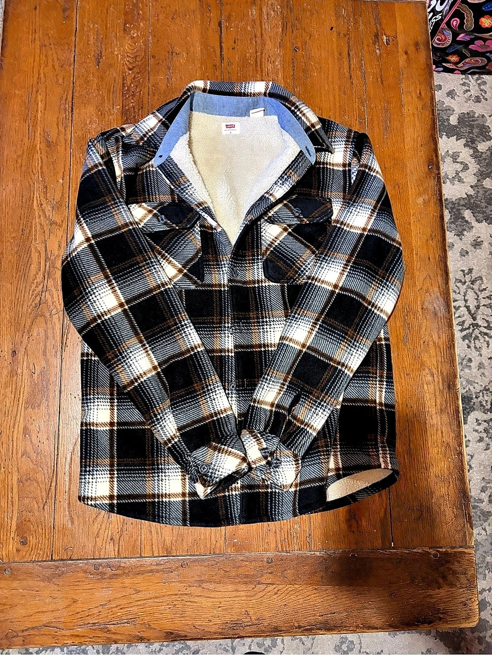 Levi'Small Men'Small Plaid Sherpa Lined Shirt Jacket Plaid Sherpa Lined Shirt